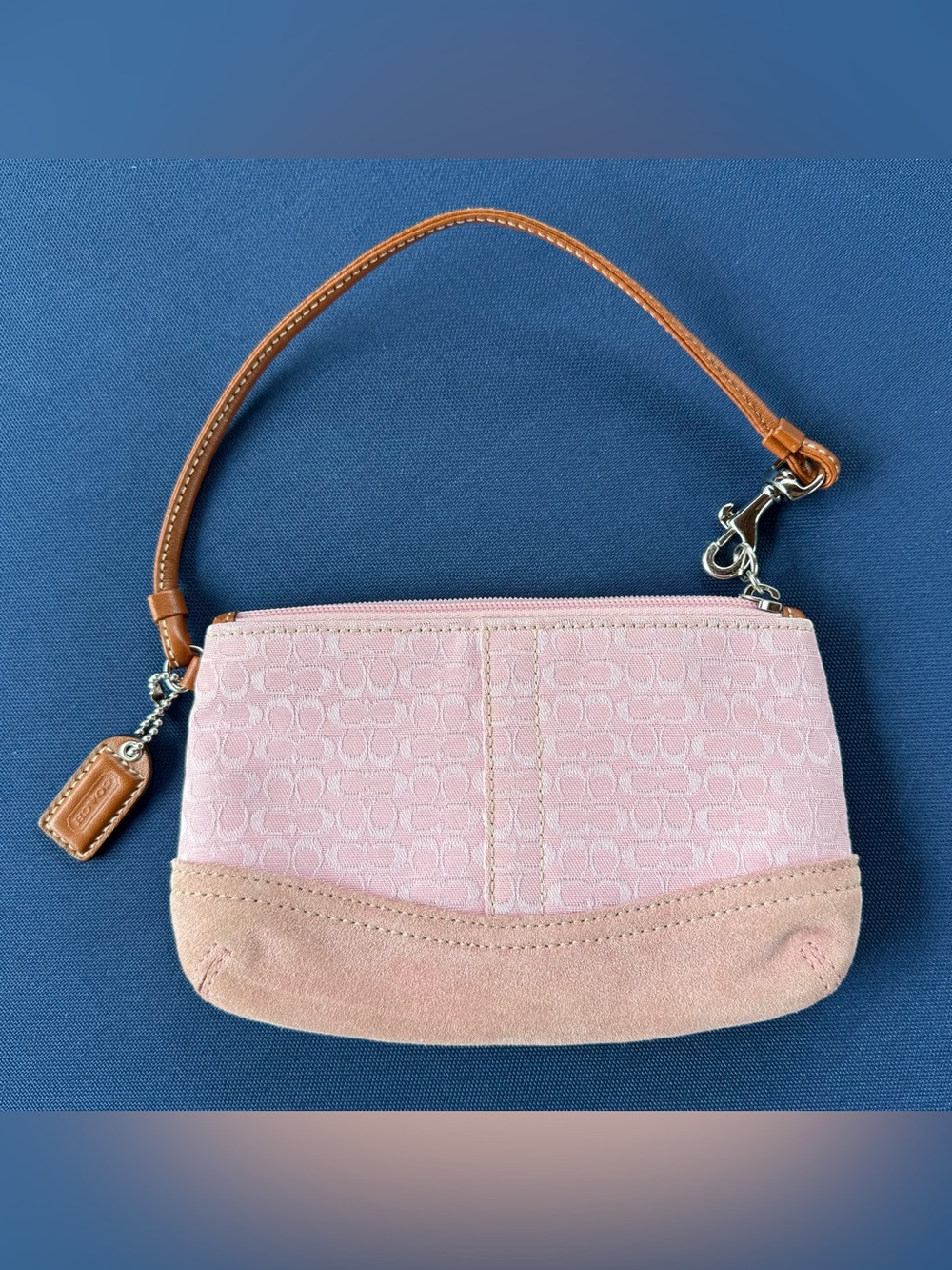Coach Vintage Y2K Signature Canvas & Suede Zipper Wristlet